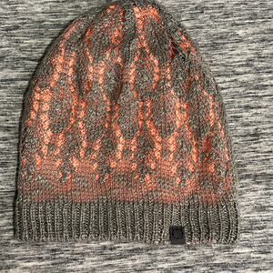 Gray & Coral Reversible Knit Beanie Slouchy Winter Hat